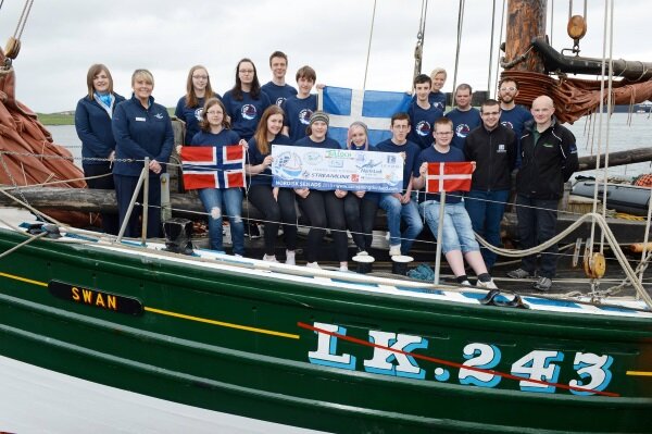 "Swan" trainees and crew pictured with some of Sail Training Shetland's sponsors and supporters at Lerwick