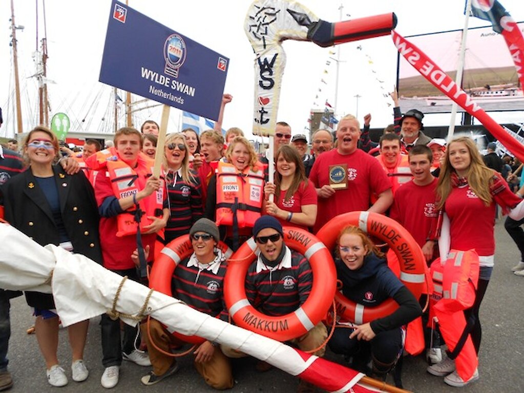 Wylde Swan crew enjoying the festivities at Lerwick's Crew Parade and Welcoming Ceremony. The ship won the prize for outstanding contribution during the Cruise In Company.
