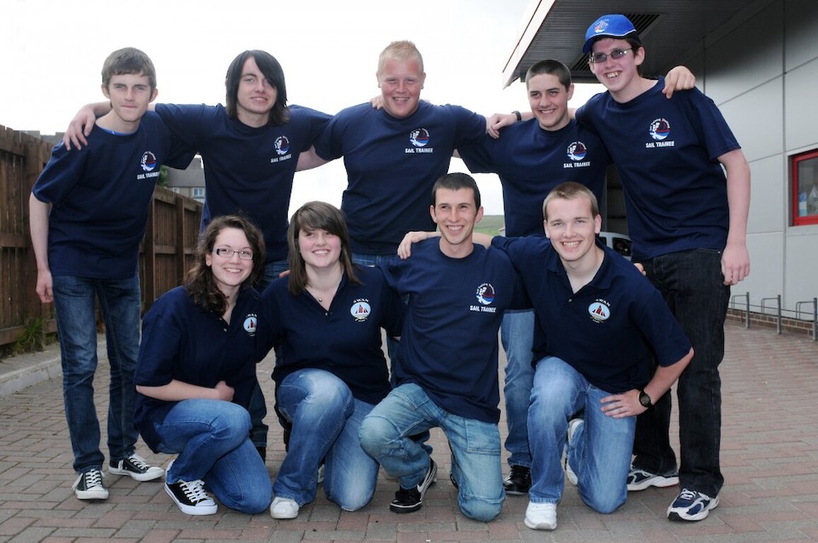 Cruise In Company Trainees. Back from left: Drew Manson, Declan Turner, Michael Thomson, Robert Gray and Douglas Stevenson. Front row from left: Swan sponsored trainees Rachel Sansom, Heather Gray and Ryan Leask to the right. Paul Gaffney second from right. Missing from the photo is another Swan sponsored trainee Tom Henderson.